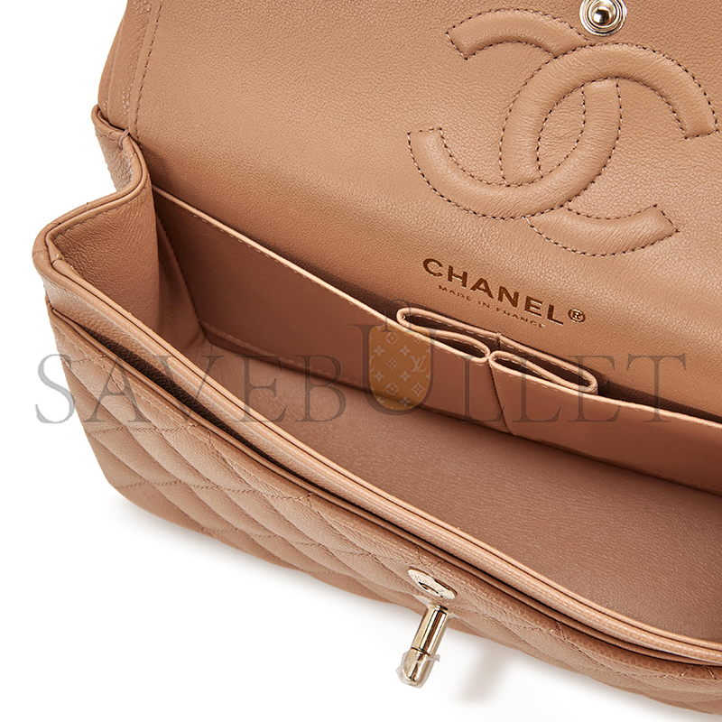 CHANEL MASTER QUILTED CAVIAR SMALL CLASSIC DOUBLE FLAP BAG DARK BEIGE 203204 (23*14.5*6cm)